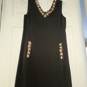 Tahari Black Midi Dress with Gold Trim